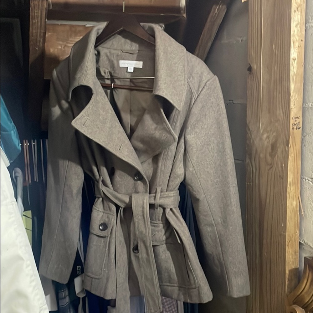 New York & Company Tan Trench Coat with Belted Waist